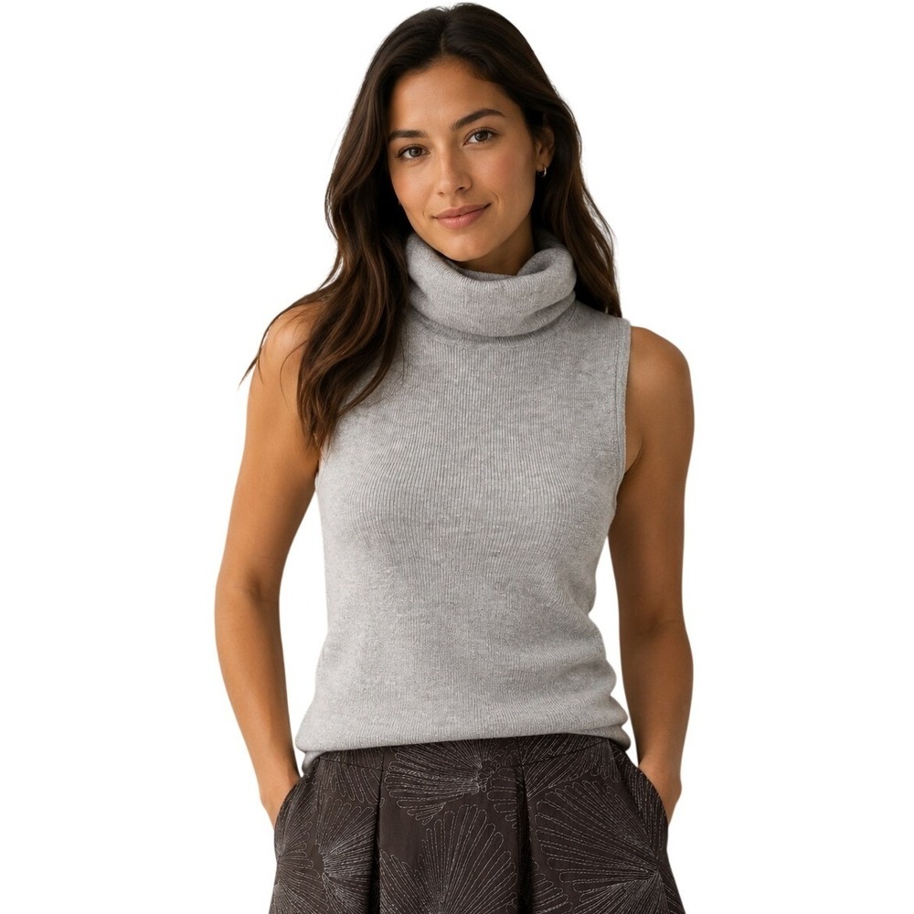 Banana Republic Sleeveless Turtleneck Women S Silver Gray Excellent Metallic Rib